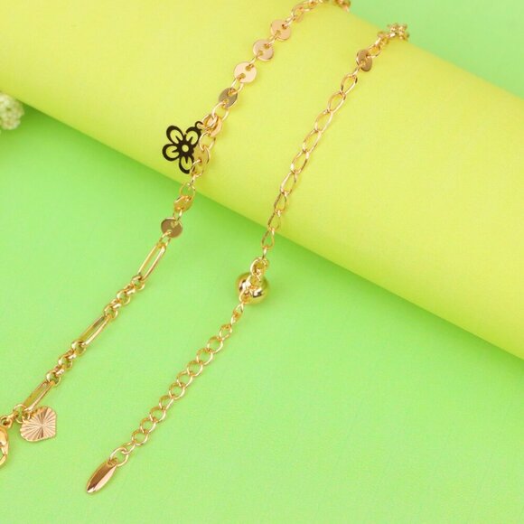 "Rose Gold Anklet with Flower & Peace Charms, XPAL1171 - Picture 4 of 12